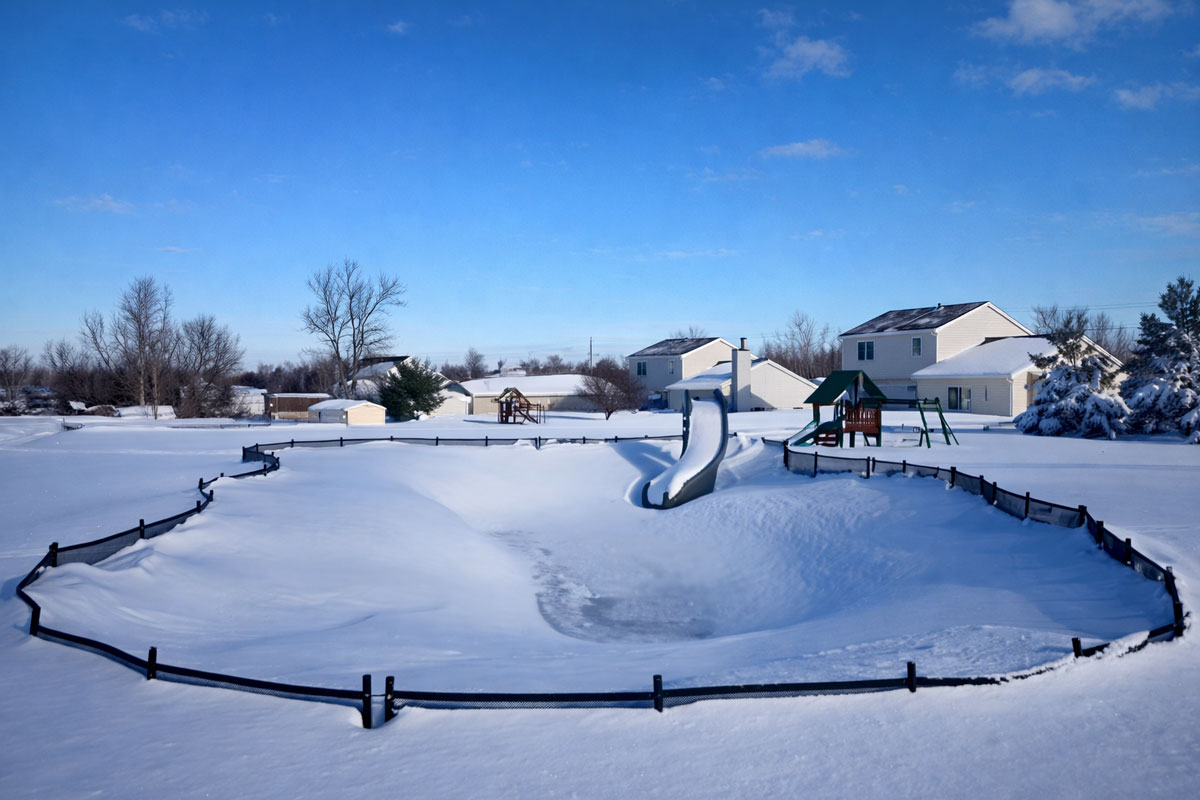 Snow Around Pool Fence in Buffalo, NY
